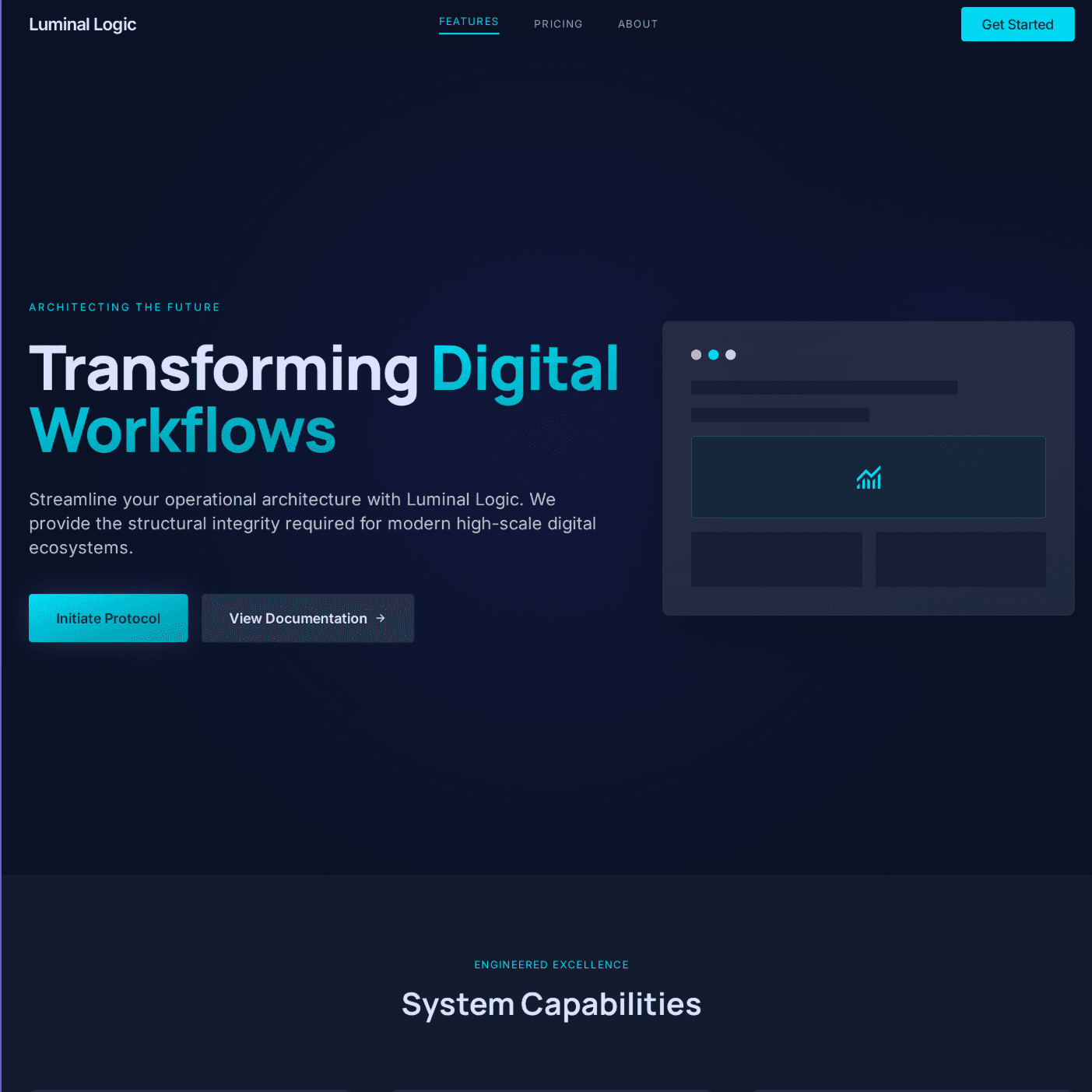 ผลลัพธ์หน้าเว็บ Luminal Logic จาก Stitch